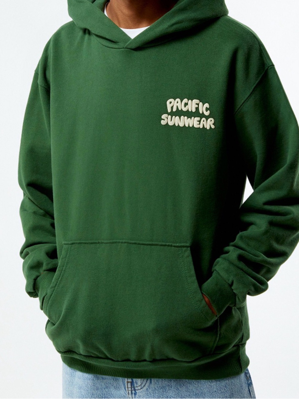 Pacific Sunwear Forest Green Pullover Hoodie with Cream Logo